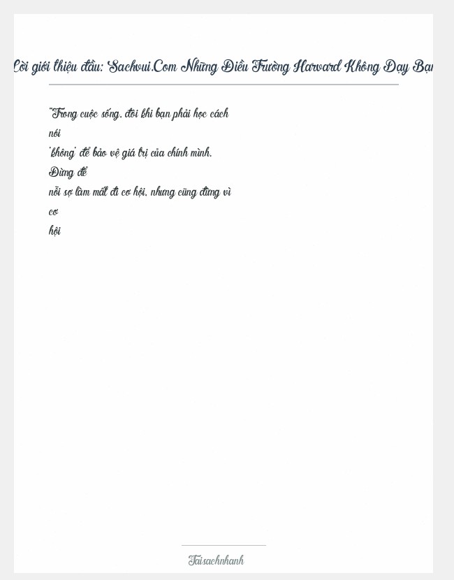 Trích đoạn Sachvui.Com Những Điều Trường Harvard Không Dạy Bạn