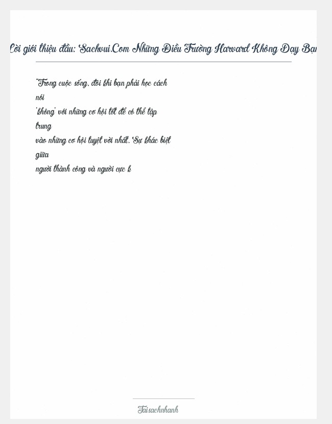 Trích đoạn Sachvui.Com Những Điều Trường Harvard Không Dạy Bạn