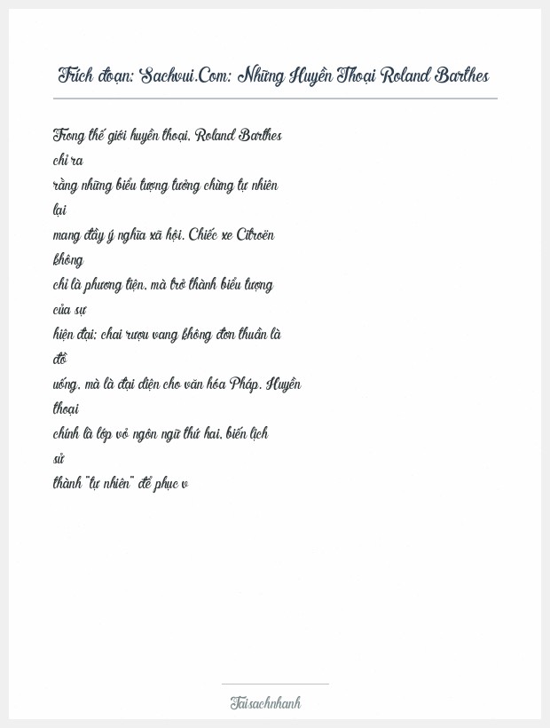Trích đoạn Sachvui.Com: Những Huyền Thoại Roland Barthes