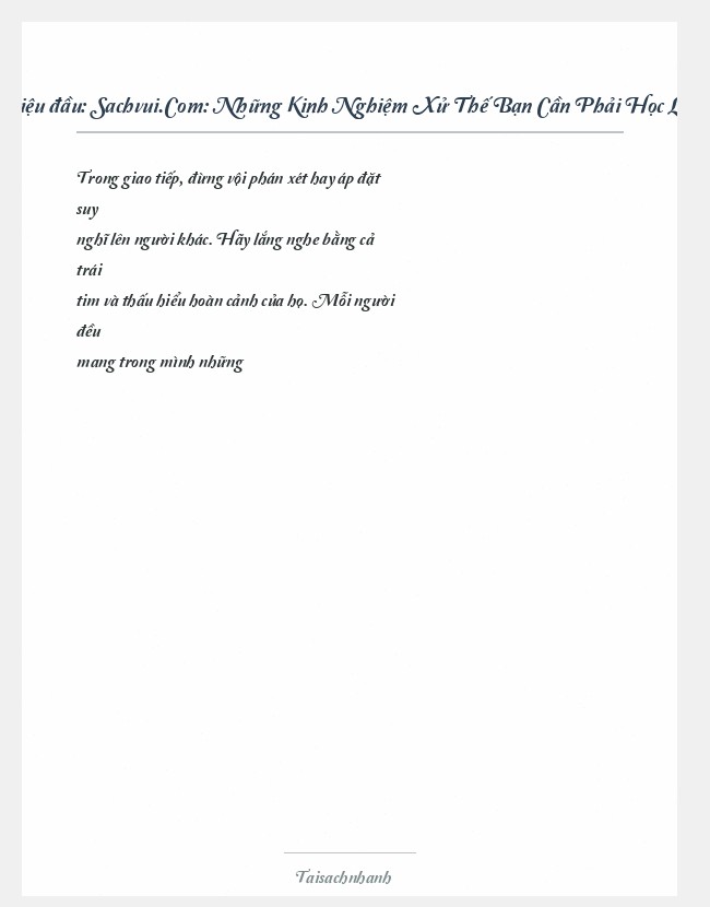 Trích đoạn Sachvui.Com: Những Kinh Nghiệm Xử Thế Bạn Cần Phải Học Lý Giải H
