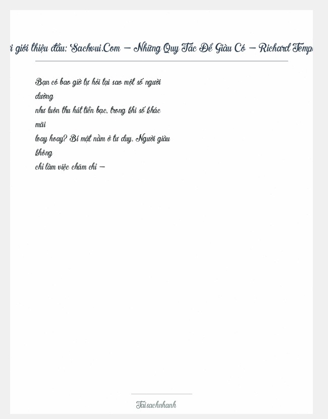 Trích đoạn Sachvui.Com - Những Quy Tắc Để Giàu Có - Richard Templar