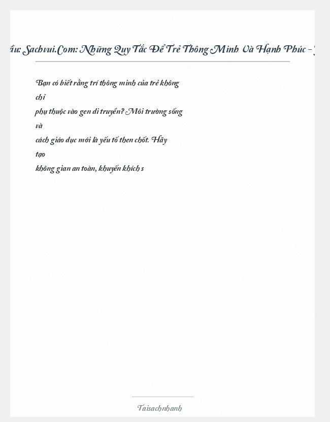 Trích đoạn Sachvui.Com: Những Quy Tắc Để Trẻ Thông Minh Và Hạnh Phúc - John Medina