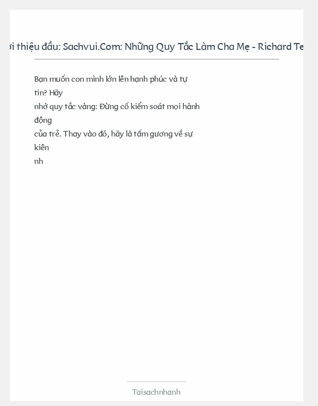 Trích đoạn Sachvui.Com: Những Quy Tắc Làm Cha Mẹ - Richard Templar