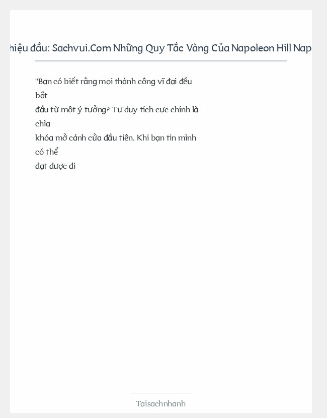 Trích đoạn Sachvui.Com Những Quy Tắc Vàng Của Napoleon Hill Napoleon Hill