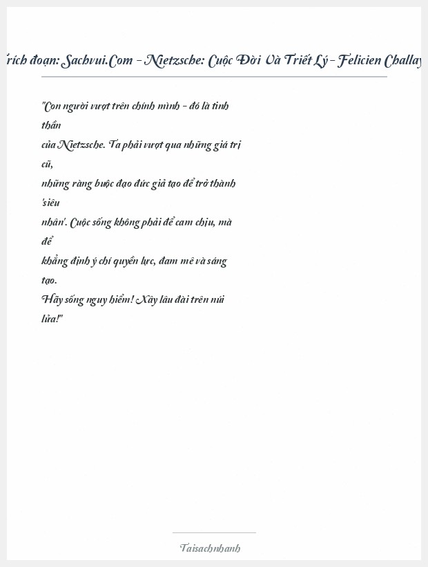 Trích đoạn Sachvui.Com - Nietzsche: Cuộc Đời Và Triết Lý - Felicien Challaye