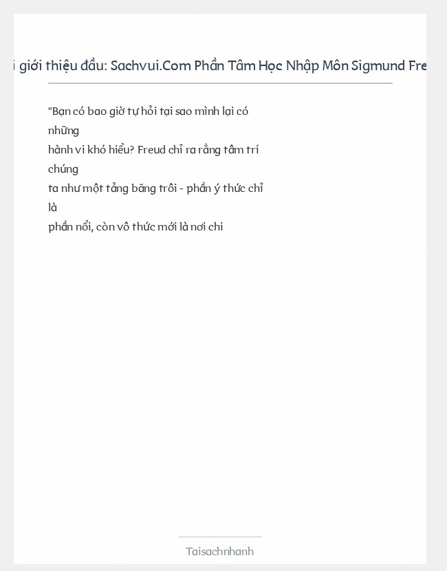 Trích đoạn Sachvui.Com Phần Tâm Học Nhập Môn Sigmund Freud