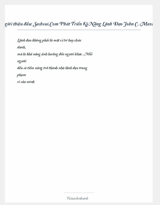 Trích đoạn Sachvui.Com Phát Triển Kỹ Năng Lãnh Đạo John C. Maxwell