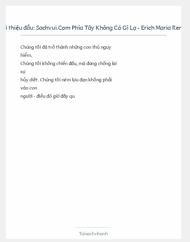 Trích đoạn Sachvui.Com Phía Tây Không Có Gì Lạ - Erich Maria Remarque