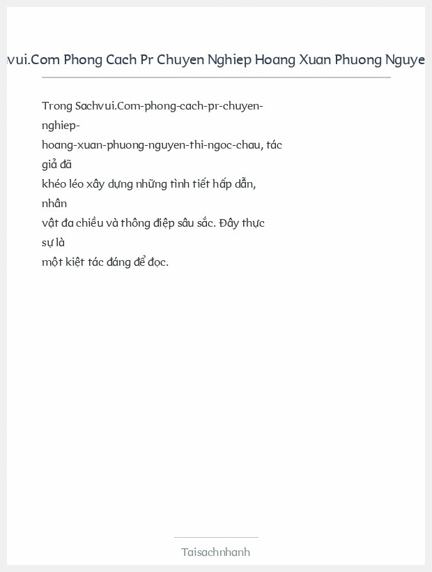 Trích đoạn Sachvui.Com Phong Cach Pr Chuyen Nghiep Hoang Xuan Phuong Nguyen Thi Ngoc Chau