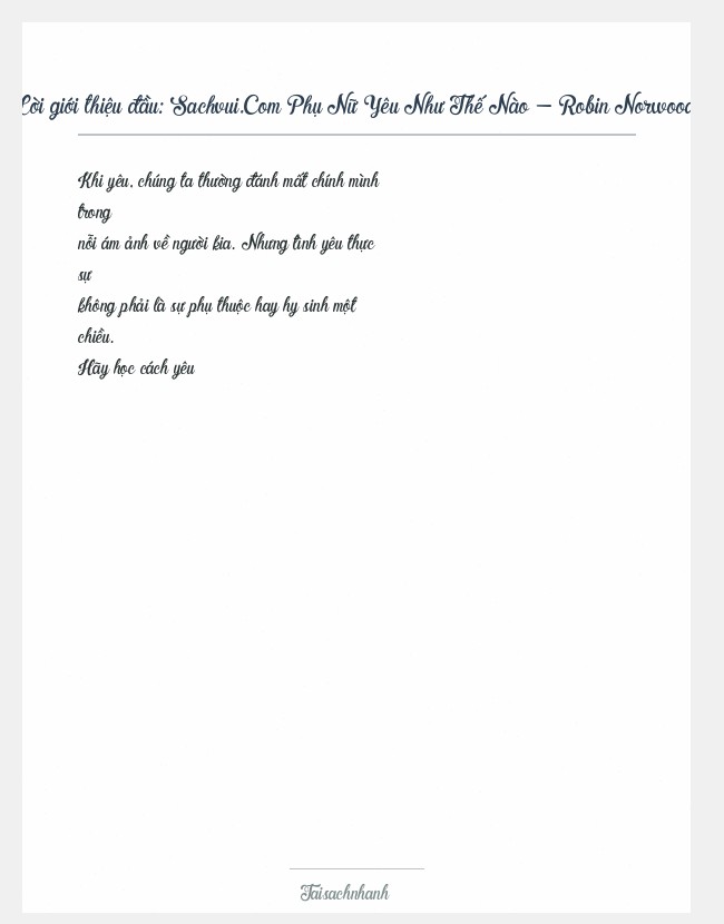 Trích đoạn Sachvui.Com Phụ Nữ Yêu Như Thế Nào - Robin Norwood