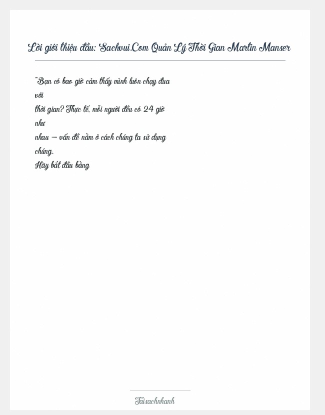 Trích đoạn Sachvui.Com Quản Lý Thời Gian Martin Manser