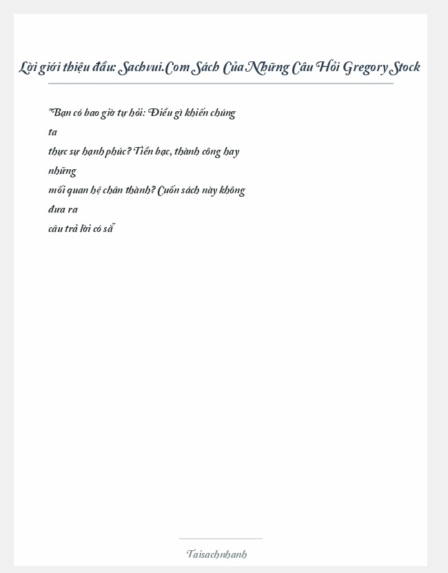 Trích đoạn Sachvui.Com Sách Của Những Câu Hỏi Gregory Stock