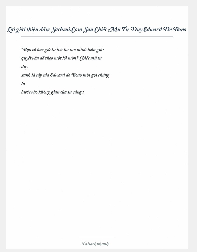 Trích đoạn Sachvui.Com Sau Chiếc Mũ Tư Duy Edward De Bono