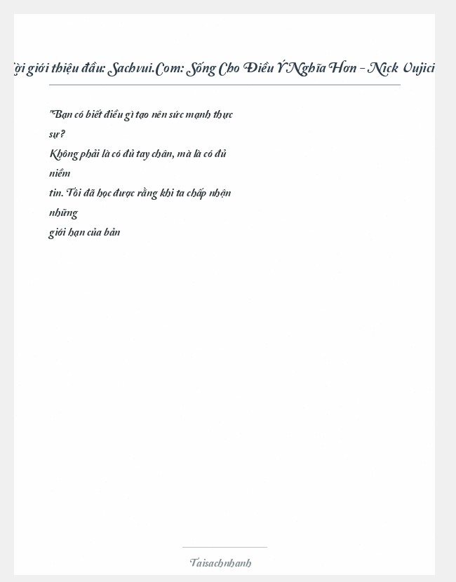 Trích đoạn Sachvui.Com: Sống Cho Điều Ý Nghĩa Hơn - Nick Vujicic