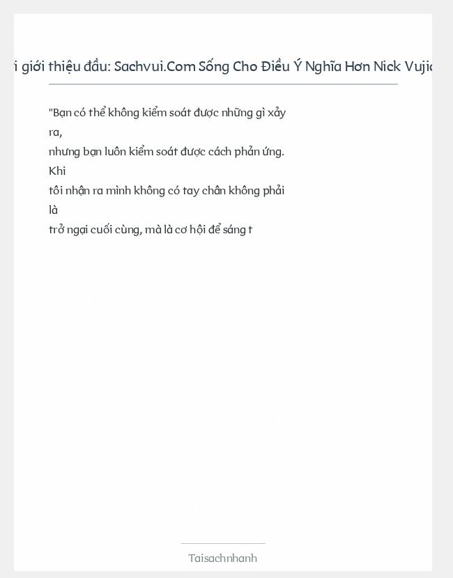 Trích đoạn Sachvui.Com Sống Cho Điều Ý Nghĩa Hơn Nick Vujicic
