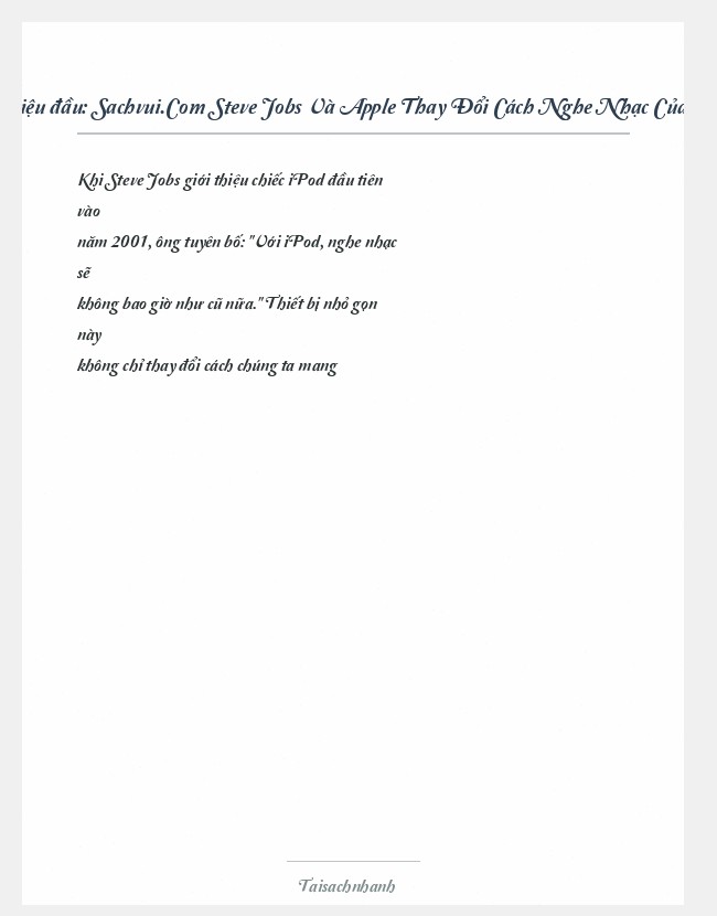 Trích đoạn Sachvui.Com Steve Jobs Và Apple Thay Đổi Cách Nghe Nhạc Của Thế Giới