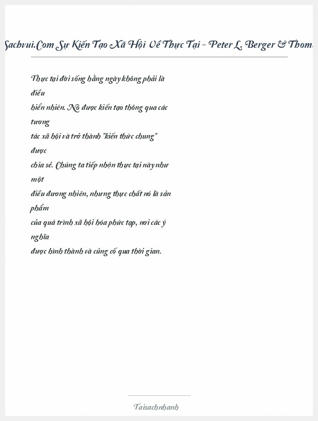 Trích đoạn Sachvui.Com Sự Kiến Tạo Xã Hội Về Thực Tại - Peter L. Berger & Thomas Luckmann