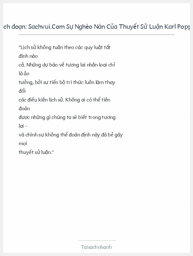 Trích đoạn Sachvui.Com Sự Nghèo Nàn Của Thuyết Sử Luận Karl Popper
