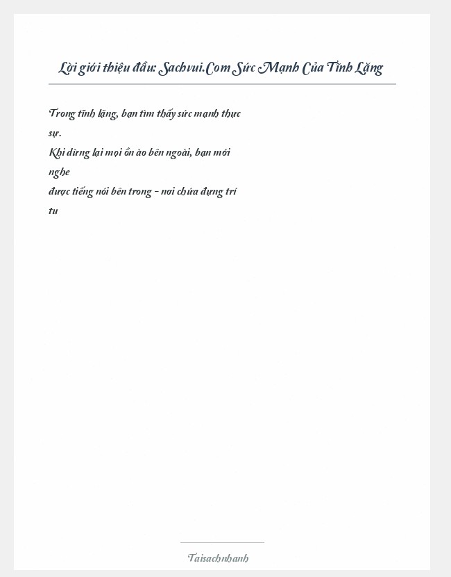 Trích đoạn Sachvui.Com Sức Mạnh Của Tĩnh Lặng