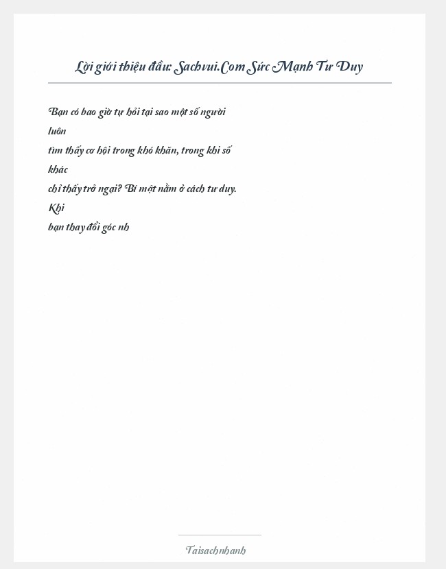 Trích đoạn Sachvui.Com Sức Mạnh Tư Duy