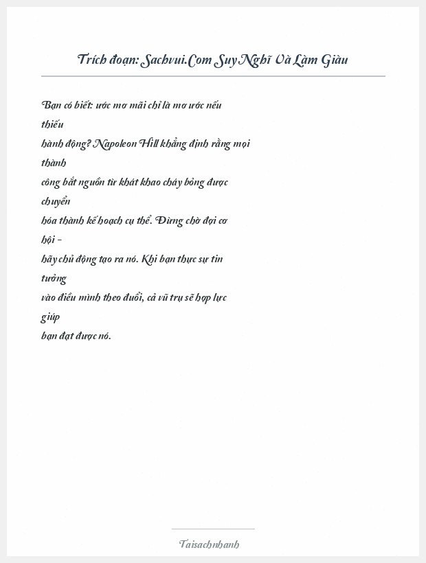 Trích đoạn Sachvui.Com Suy Nghĩ Và Làm Giàu