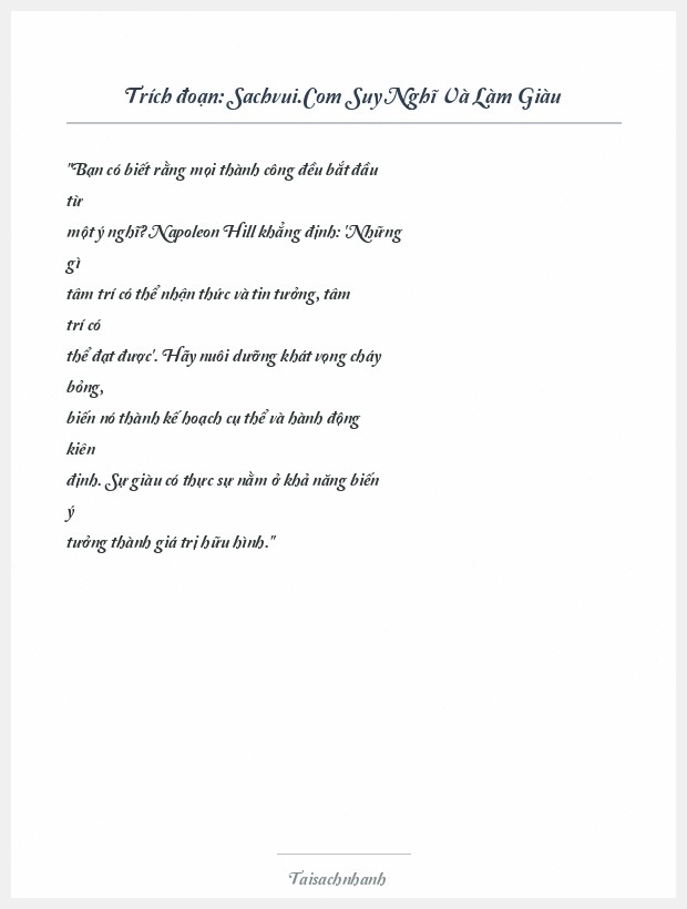 Trích đoạn Sachvui.Com Suy Nghĩ Và Làm Giàu
