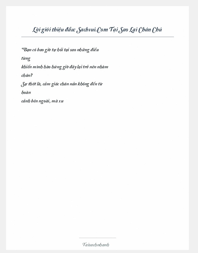 Trích đoạn Sachvui.Com Tại Sao Lại Chán Chú