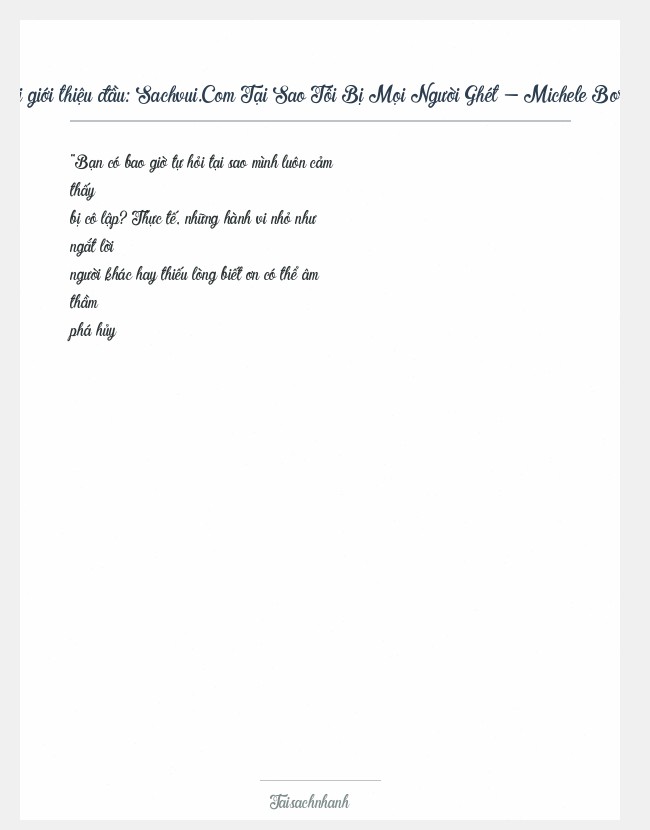 Trích đoạn Sachvui.Com Tại Sao Tôi Bị Mọi Người Ghét - Michele Borba