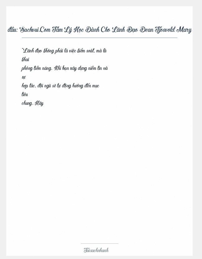 Trích đoạn Sachvui.Com Tâm Lý Học Dành Cho Lãnh Đạo Dean Tjosvold Mary M Tjosvold