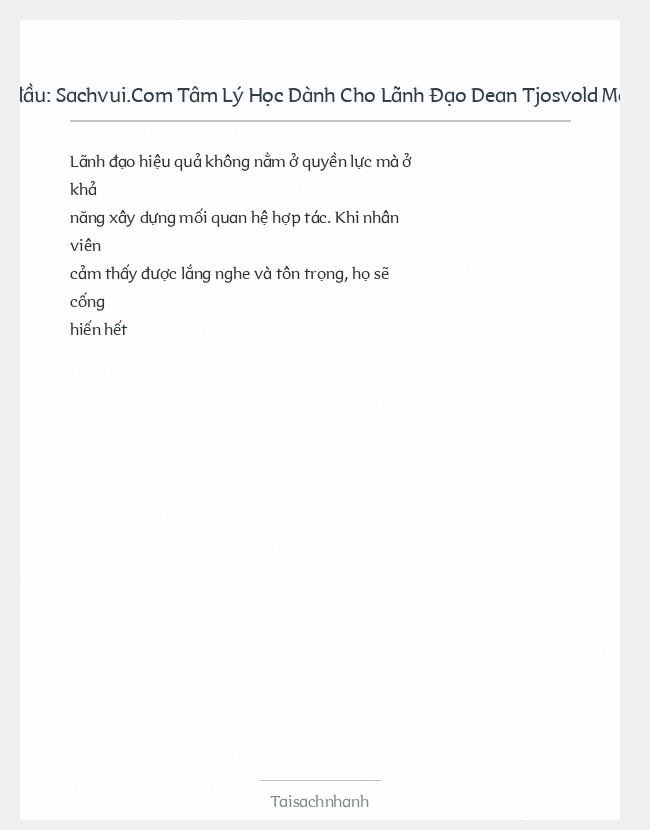 Trích đoạn Sachvui.Com Tâm Lý Học Dành Cho Lãnh Đạo Dean Tjosvold Mary M Tjosvold