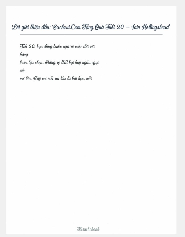 Trích đoạn Sachvui.Com Tặng Quà Tuổi 20 - Iain Hollingshead
