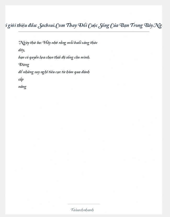 Trích đoạn Sachvui.Com Thay Đổi Cuộc Sống Của Bạn Trong Bảy Ngày