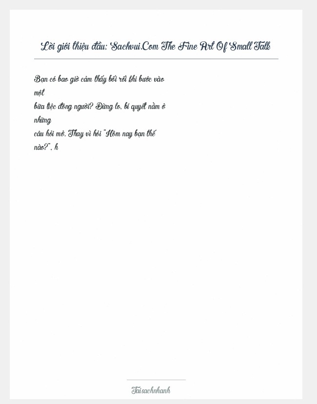 Trích đoạn Sachvui.Com The Fine Art Of Small Talk