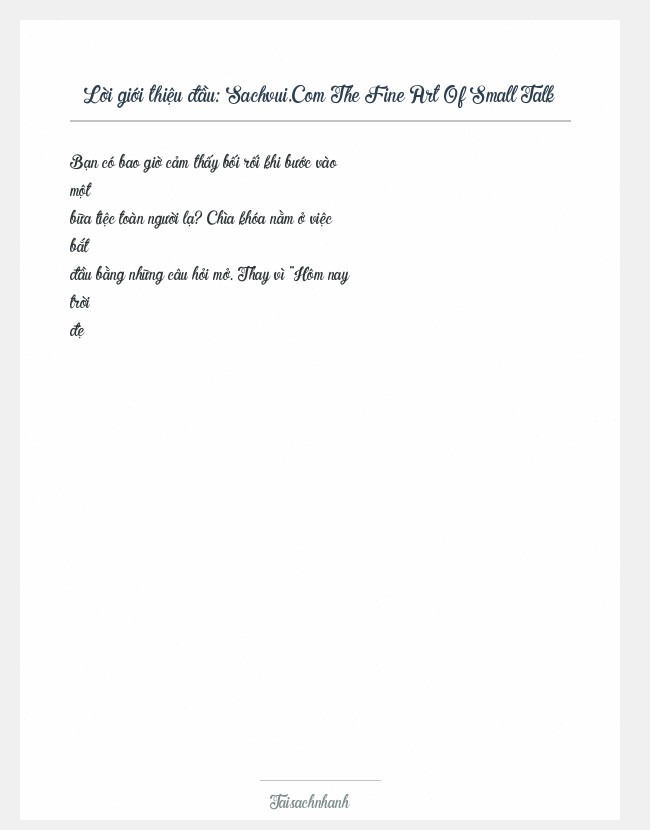 Trích đoạn Sachvui.Com The Fine Art Of Small Talk