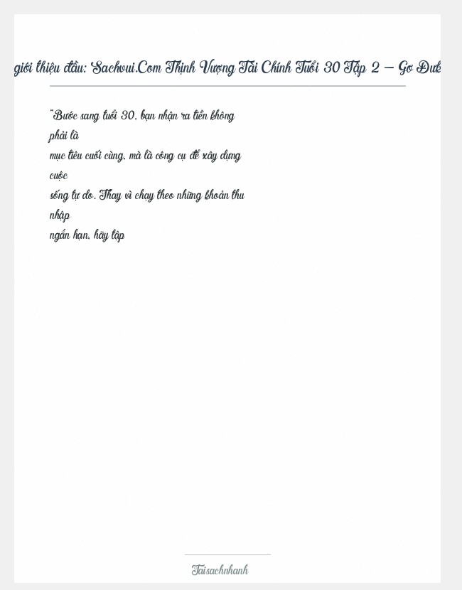 Trích đoạn Sachvui.Com Thịnh Vượng Tài Chính Tuổi 30 Tập 2 - Gơ Đưk Sê