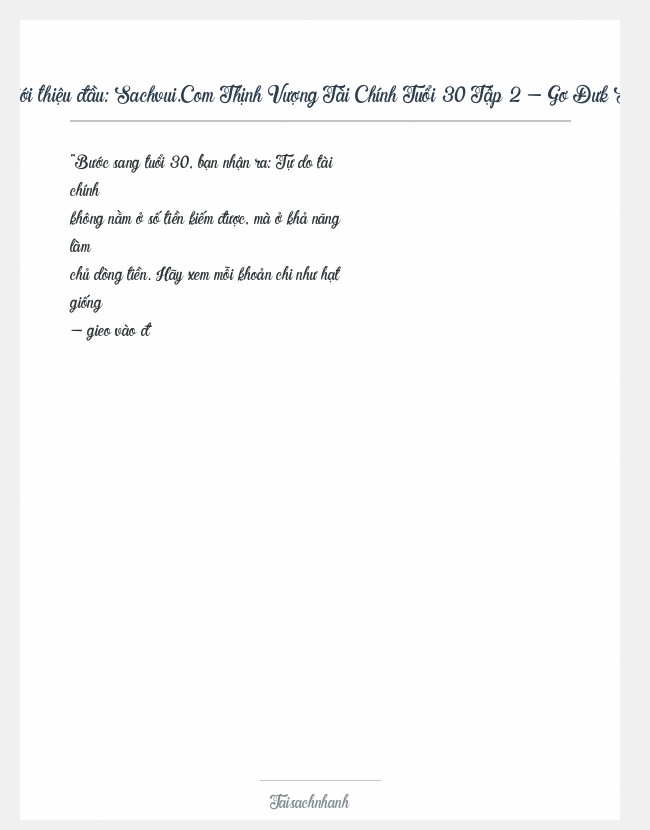 Trích đoạn Sachvui.Com Thịnh Vượng Tài Chính Tuổi 30 Tập 2 - Gơ Đưk Seong