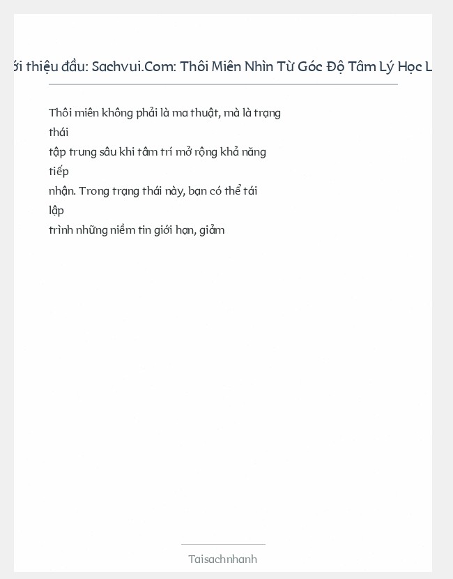 Trích đoạn Sachvui.Com: Thôi Miên Nhìn Từ Góc Độ Tâm Lý Học Lý Ứng