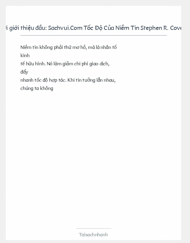 Trích đoạn Sachvui.Com Tốc Độ Của Niềm Tin Stephen R. Covey