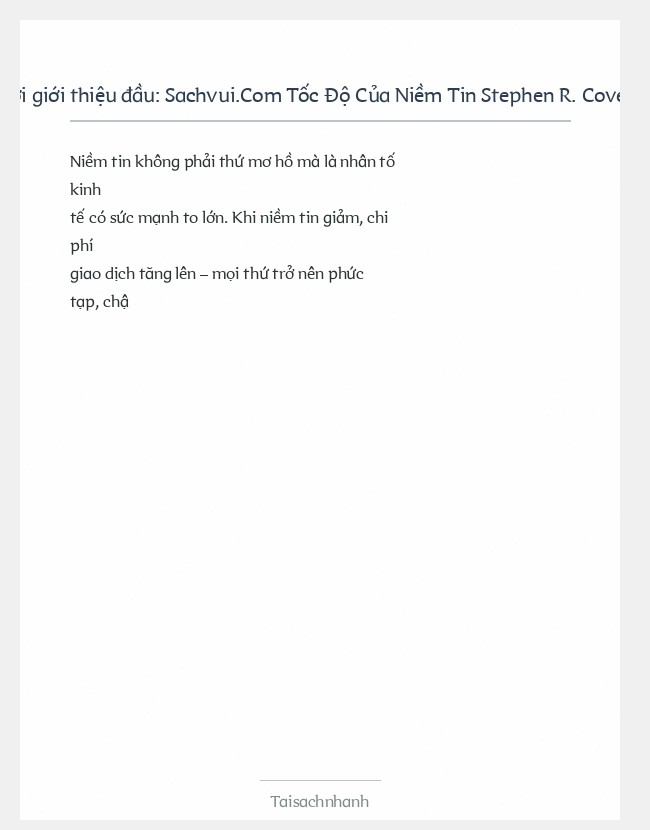 Trích đoạn Sachvui.Com Tốc Độ Của Niềm Tin Stephen R. Covey