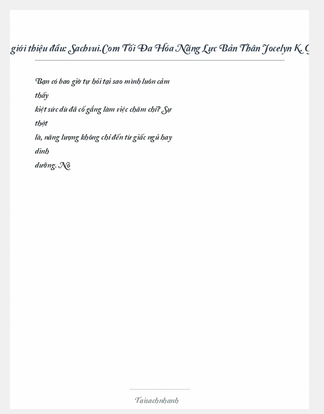 Trích đoạn Sachvui.Com Tối Đa Hóa Năng Lực Bản Thân Jocelyn K. Glei