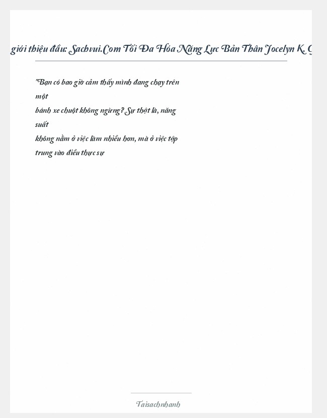 Trích đoạn Sachvui.Com Tối Đa Hóa Năng Lực Bản Thân Jocelyn K. Glei