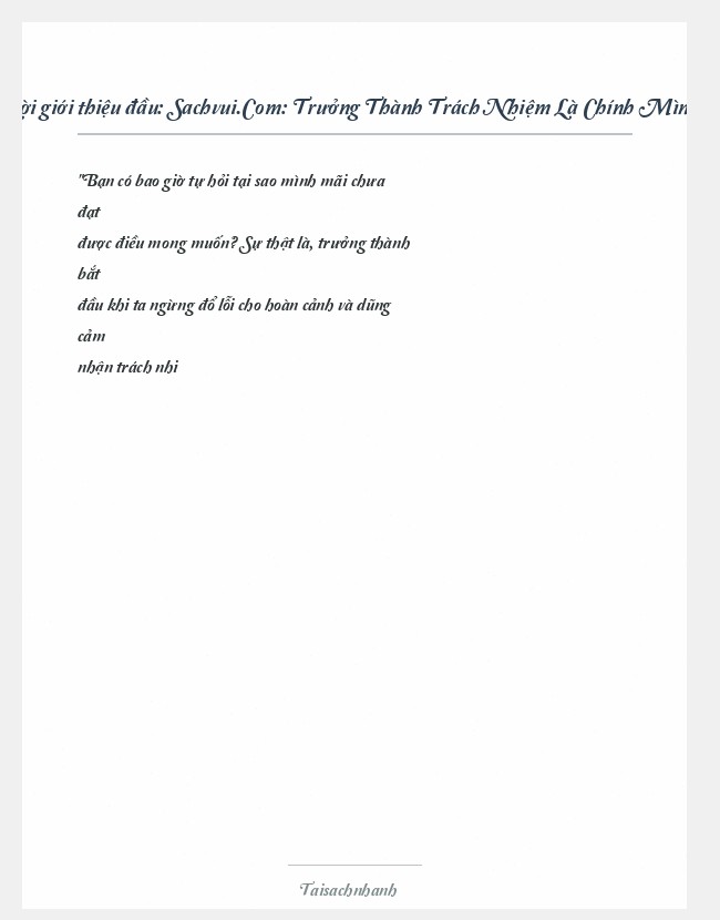 Trích đoạn Sachvui.Com: Trưởng Thành Trách Nhiệm Là Chính Mình