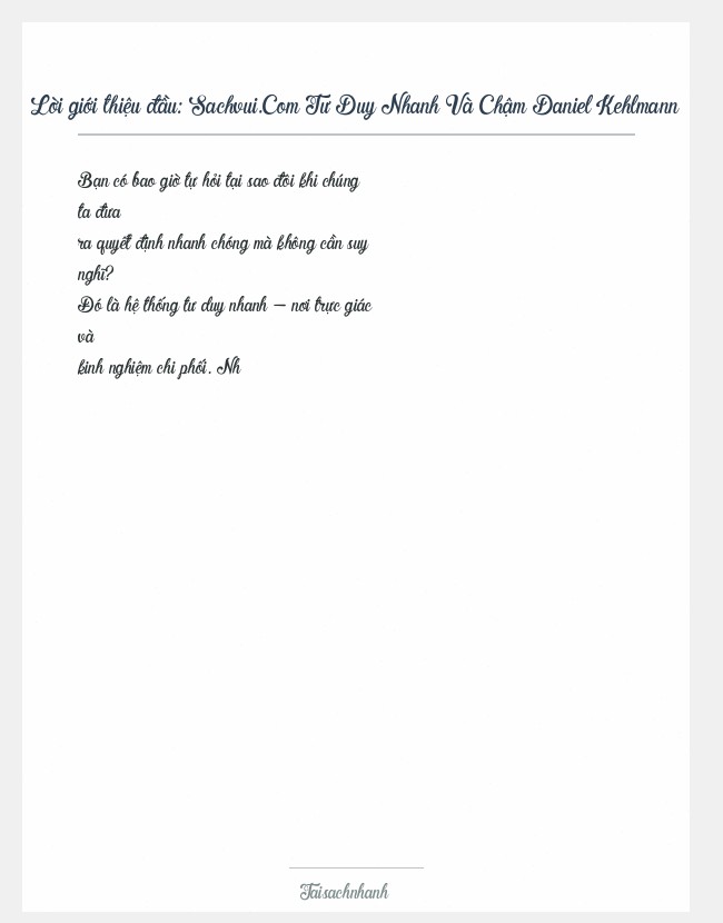 Trích đoạn Sachvui.Com Tư Duy Nhanh Và Chậm Daniel Kehlmann