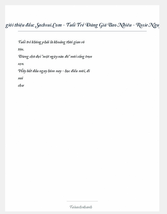 Trích đoạn Sachvui.Com - Tuổi Trẻ Đáng Giá Bao Nhiêu - Rosie Nguyễn