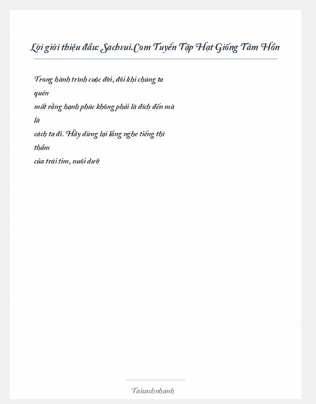 Trích đoạn Sachvui.Com Tuyển Tập Hạt Giống Tâm Hồn