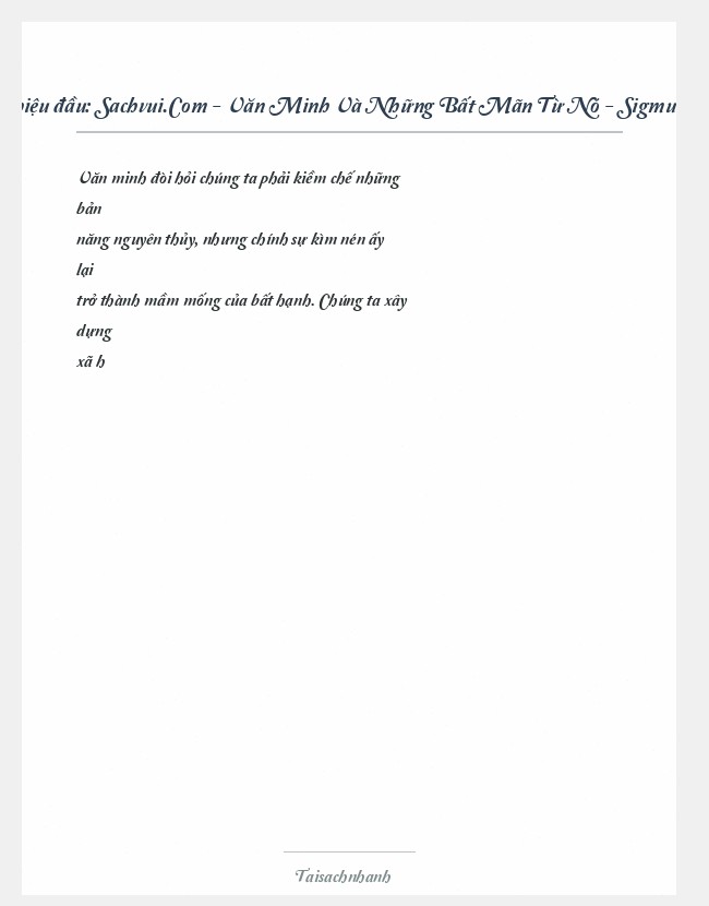 Trích đoạn Sachvui.Com - Văn Minh Và Những Bất Mãn Từ Nó - Sigmund Freud