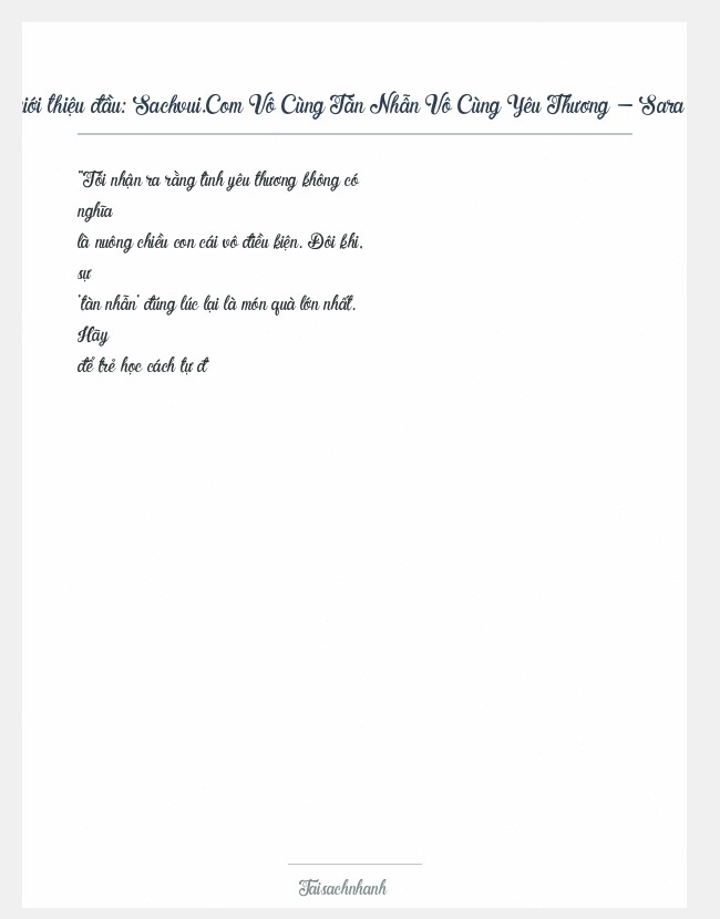 Trích đoạn Sachvui.Com Vô Cùng Tàn Nhẫn Vô Cùng Yêu Thương - Sara Imas