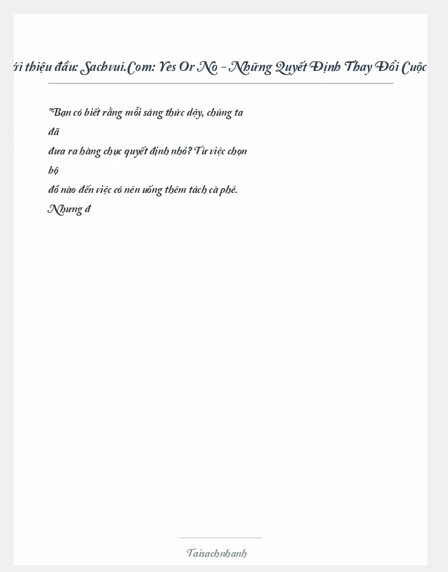 Trích đoạn Sachvui.Com: Yes Or No - Những Quyết Định Thay Đổi Cuộc Sống