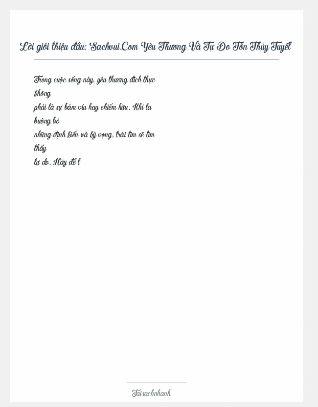 Trích đoạn Sachvui.Com Yêu Thương Và Tự Do Tôn Thủy Tuyết