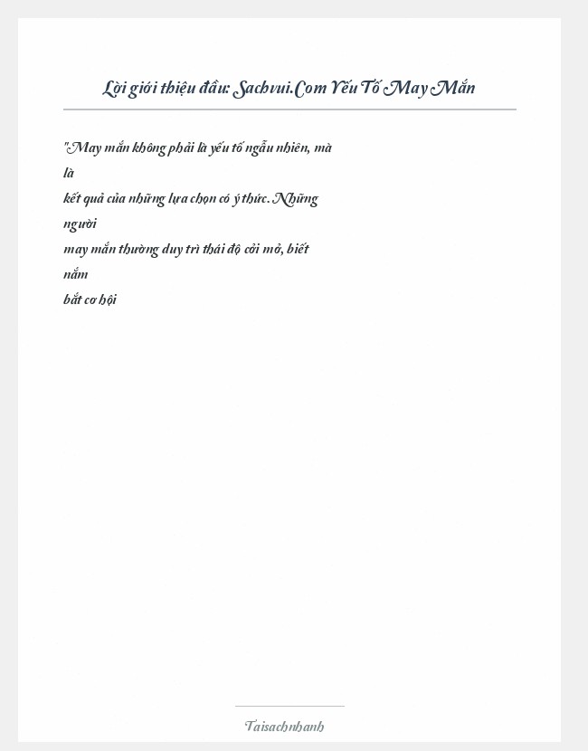 Trích đoạn Sachvui.Com Yếu Tố May Mắn